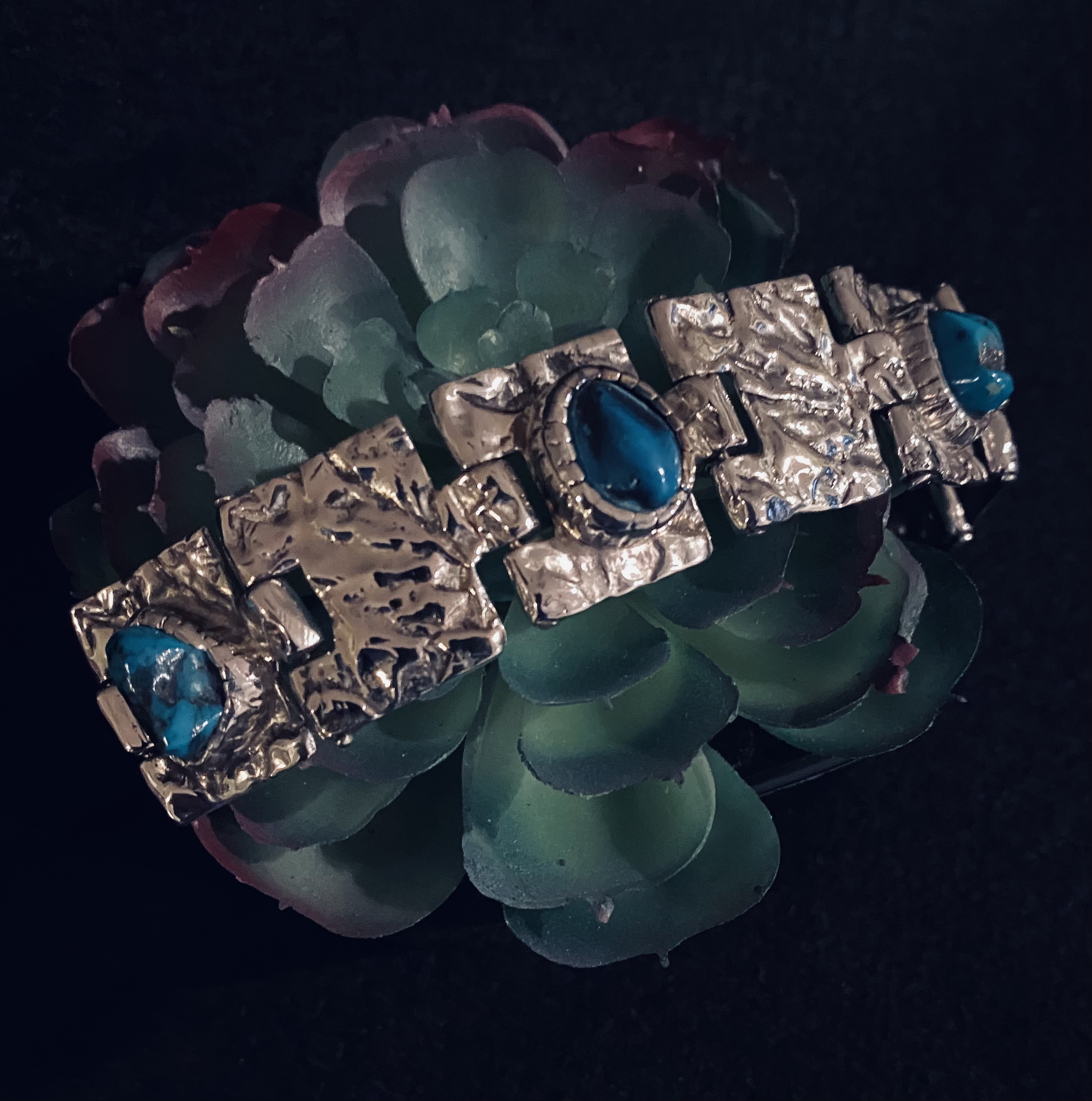  This chunky bracelet was inspired by a Native American design. 